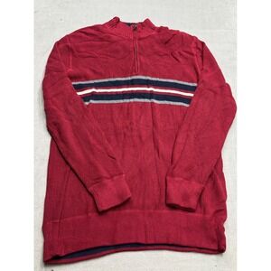 Eddie Bauer Mens XL Tall Red Striped 1/4 Zip Cotton Ribbed Knit Sweater